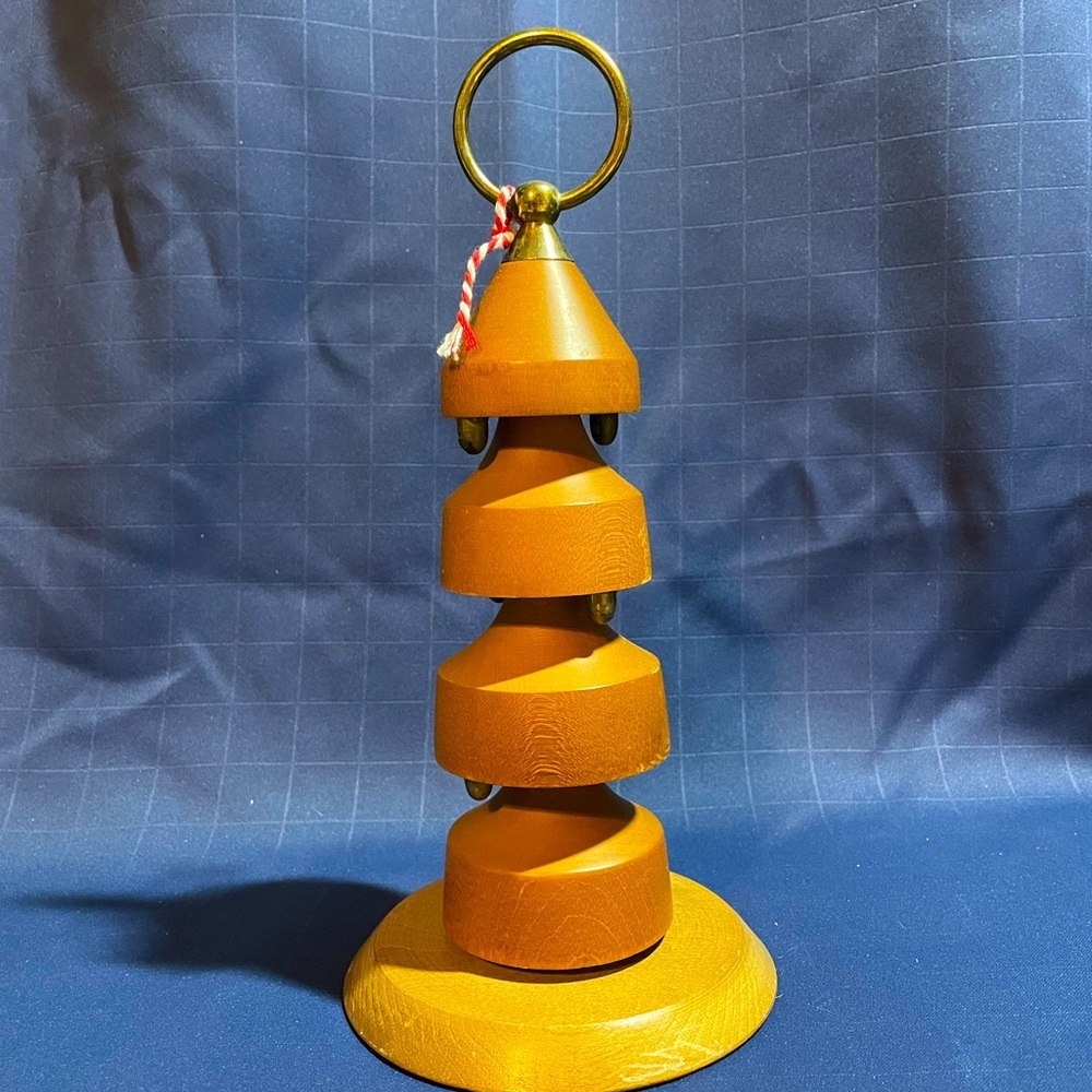 MCM teak & brass decorative cup or bowl stand ( or Christmas tree? ) home decor